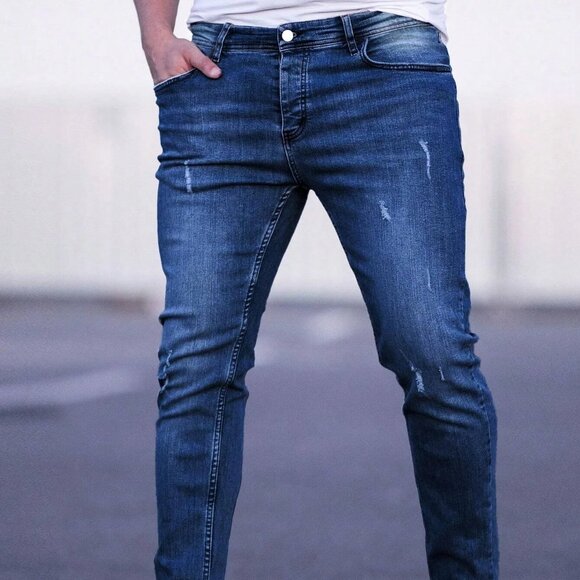 Men Cotton Ripped Frayed Cat Scratch Skinny Jeans - Picture 1 of 6